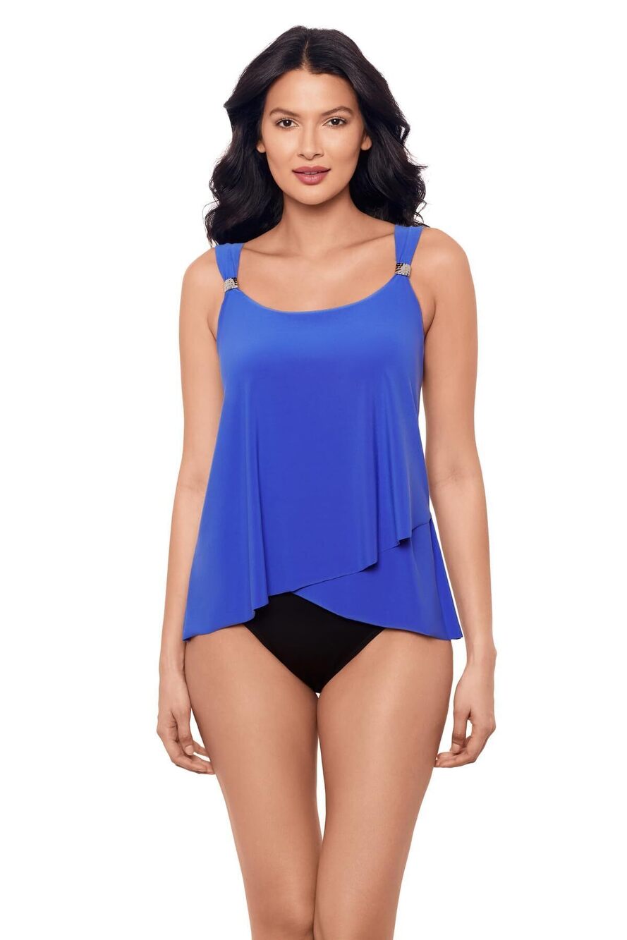Miraclesuit Women's Blue Razzle Dazzle Underwire Tankini Top 10 NWT